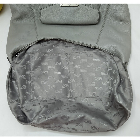 Michael Kors Gray Pebbled Leather Pushlock Zipper Hobo Shoulder Bag - Picture 13 of 16